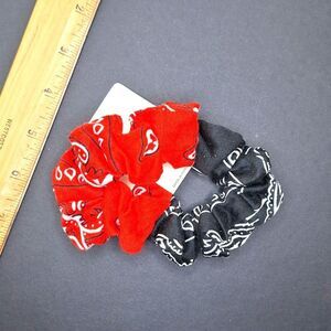 Red and black Paisley scrunchies bandana pattern hair ties